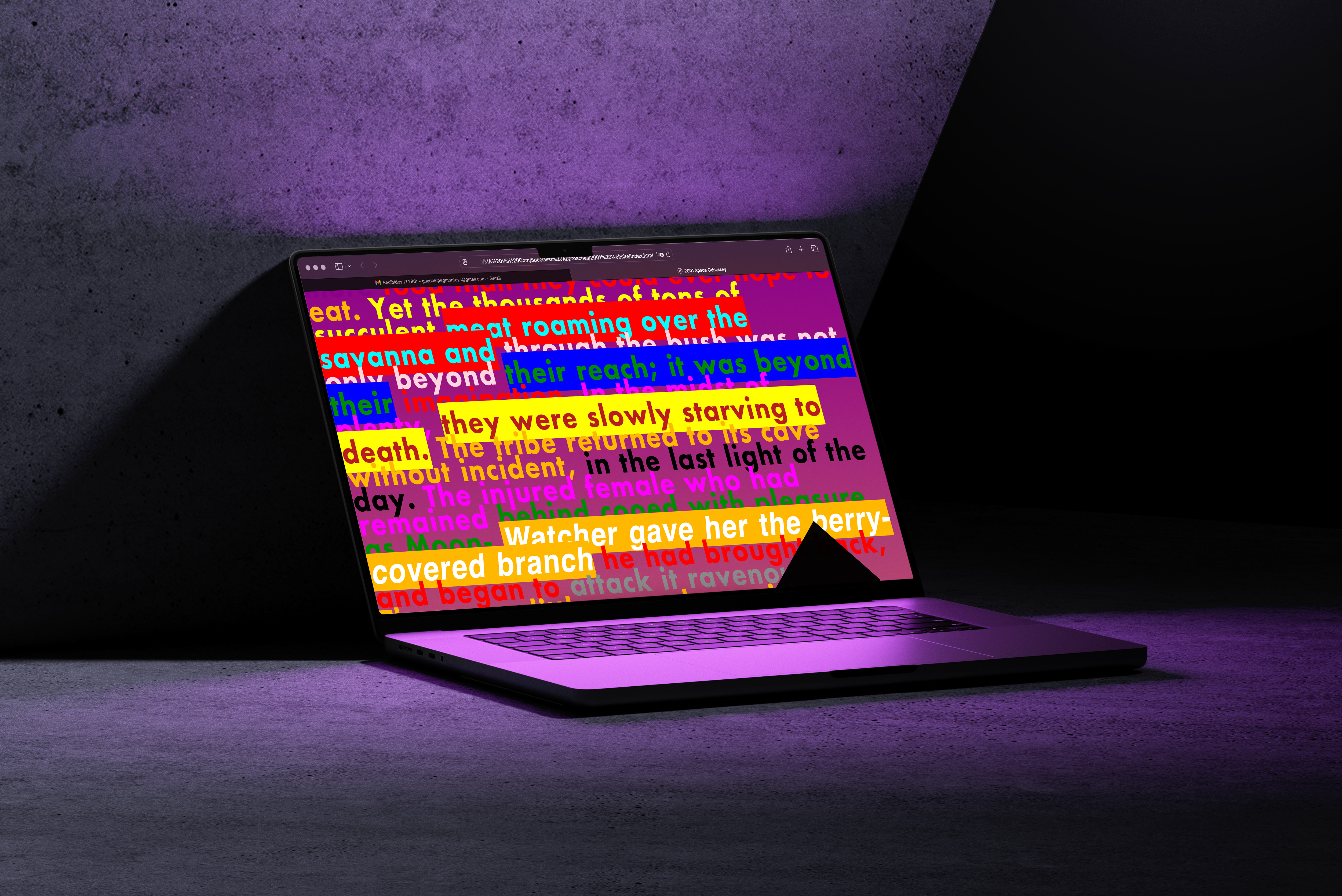Laptop showing a colourful website